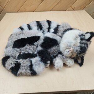 Vintage Rabbit Fur Sleeping Black, white, gray Cat Decoration Catladies